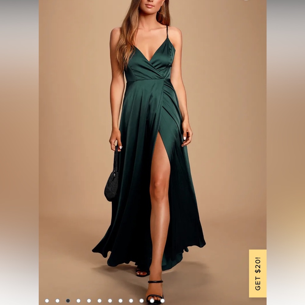 NWT Lulus Ode To Love Emerald Satin Dress